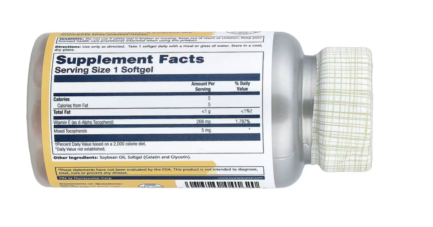 Solaray Витамин E Смешанные Токоферолы, Vitamin E with Mixed Tocopherols 268 мг, 50 капсул