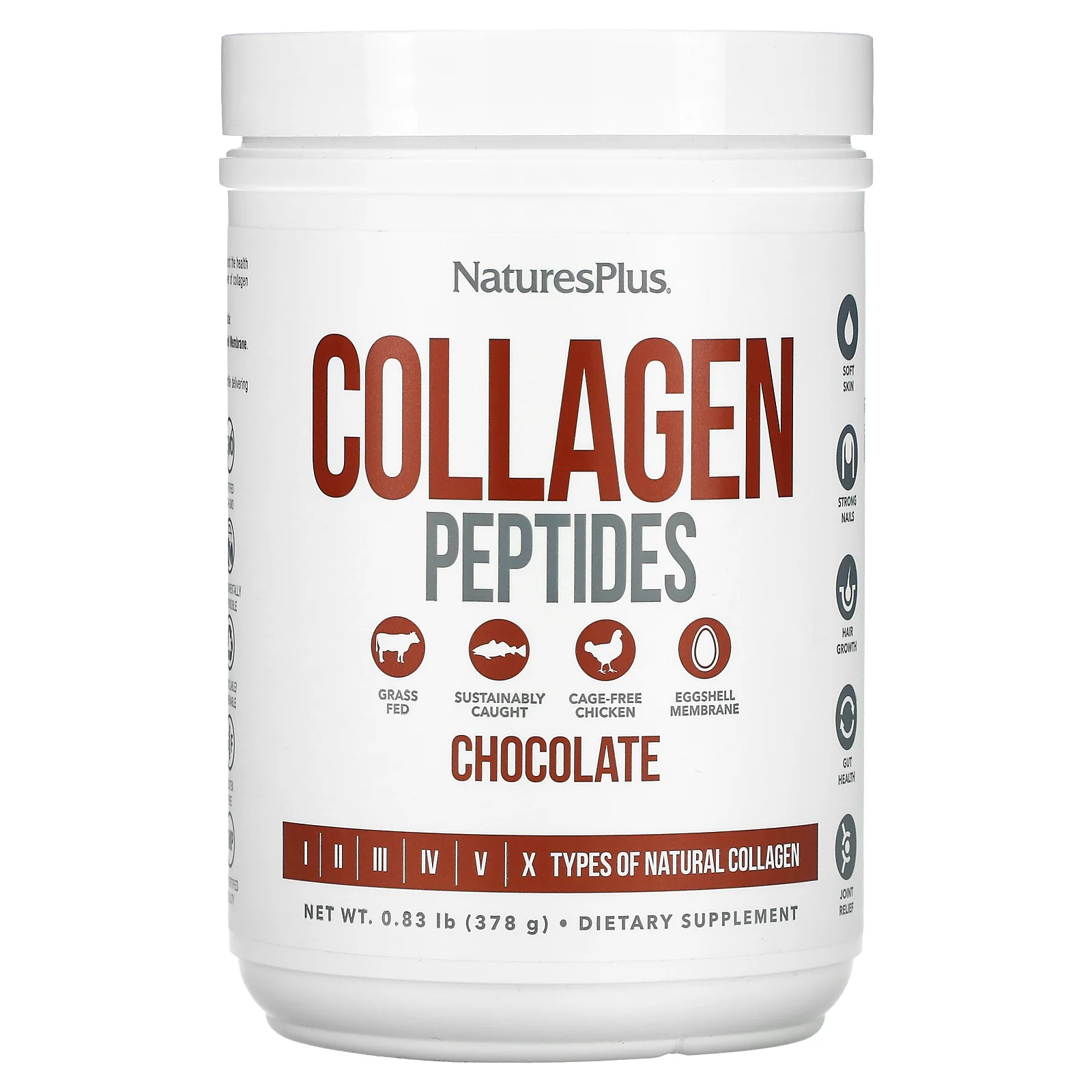 Nature's Plus, Коллаген Collagen Peptides, Шоколад, 378 гр