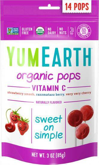 YUMEARTH Органические леденцы на палочке фруктовые с витамином С, 85 гр