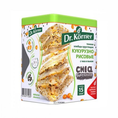 Dr.Korner Хлебцы хрустящие Кукурузно-рисовые с чиа и семенем льна, 100 гр