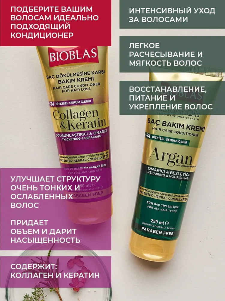 BIOBLAS Крем кондиционер для волос, Botanic oils Аrgan 250 мл