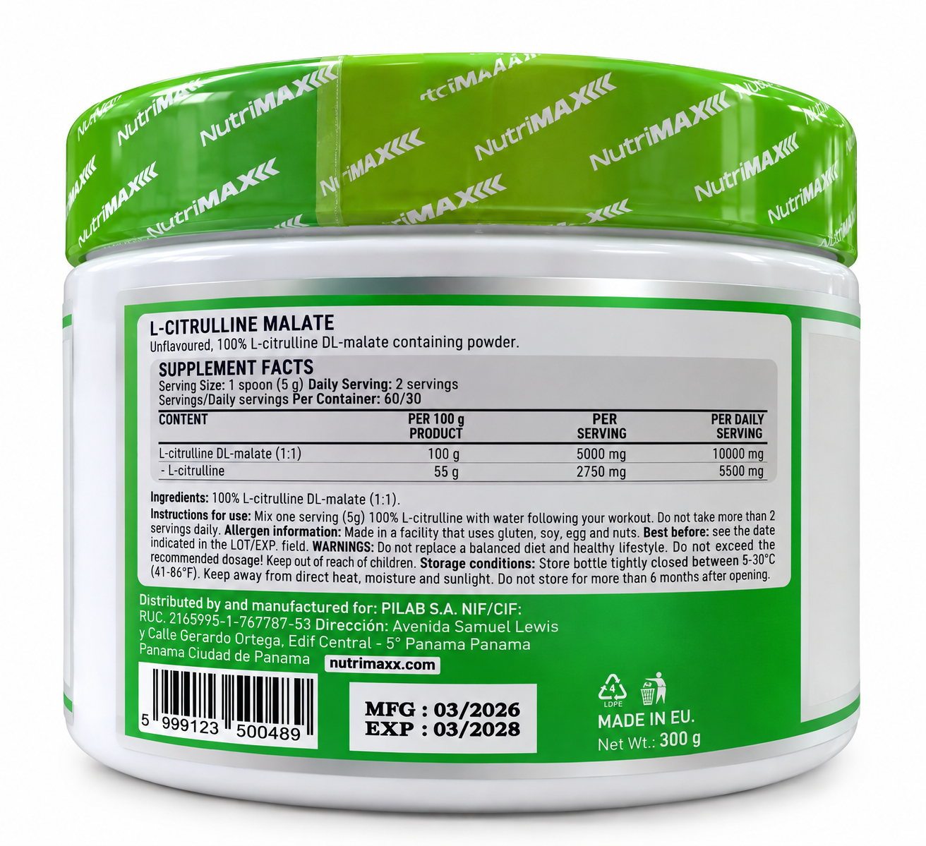Nutrimax Amino L-Citruline, L-Цитрулин Малат, 300 гр