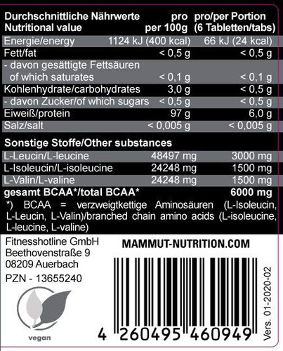 Mammut Nutrition BCAA, 180 таблеток