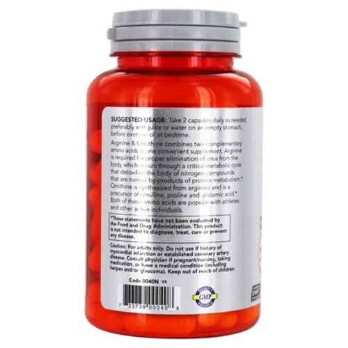 Now Foods L-Аргинин + L-Орнитин 500 мг/ 250 мг, 100 капсул