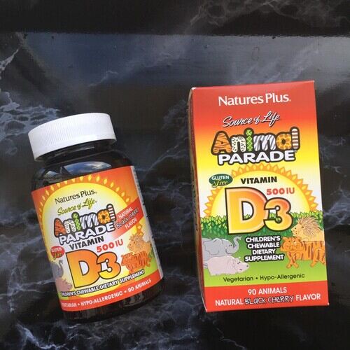 NaturesPlus, Source of Life, Animal Parade, витамин D3, со вкусом черешни, 500 МЕ, 90 таблеток