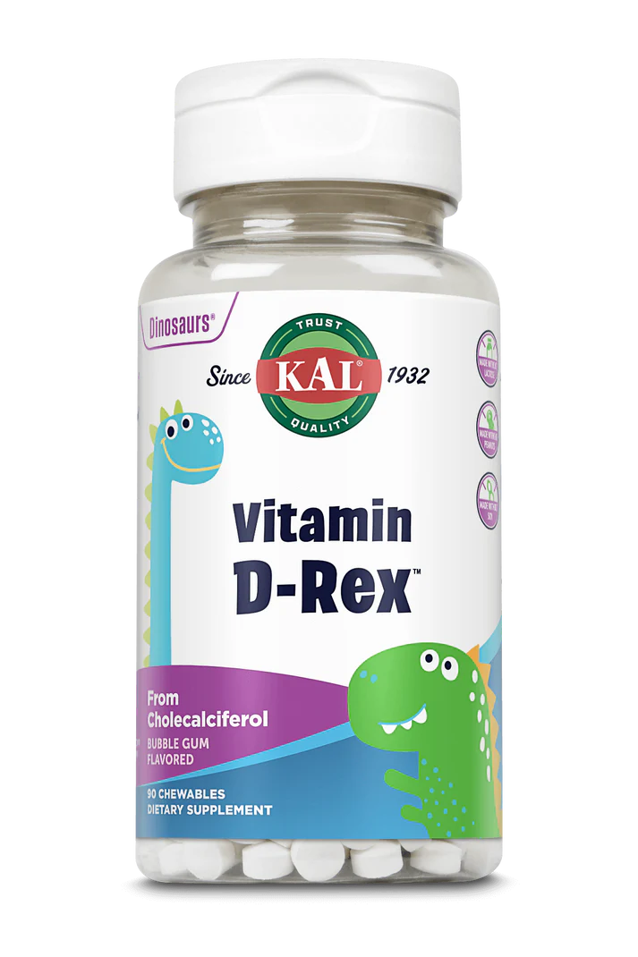 KAL, Dinosaurs, Vitamin D-Rex, Витамин Д3 для Детей Жевательный 10 мкг, 90 штук  