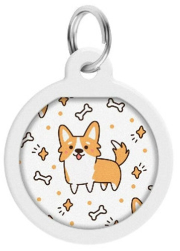 WAUDOG, Адресник Smart ID c QR-паспортом, Металл, Рисунок "Корги", Круг, 25 мм 
