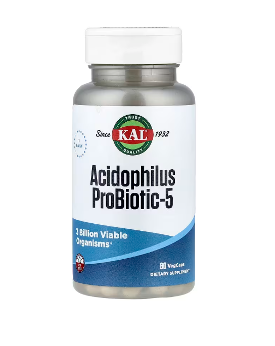 KAL, Acidophilus Probiotic-5 Veg Cap (Btl-Plastic) 3bil, Поддержание Кишечной Флоры 60 вег. капсул