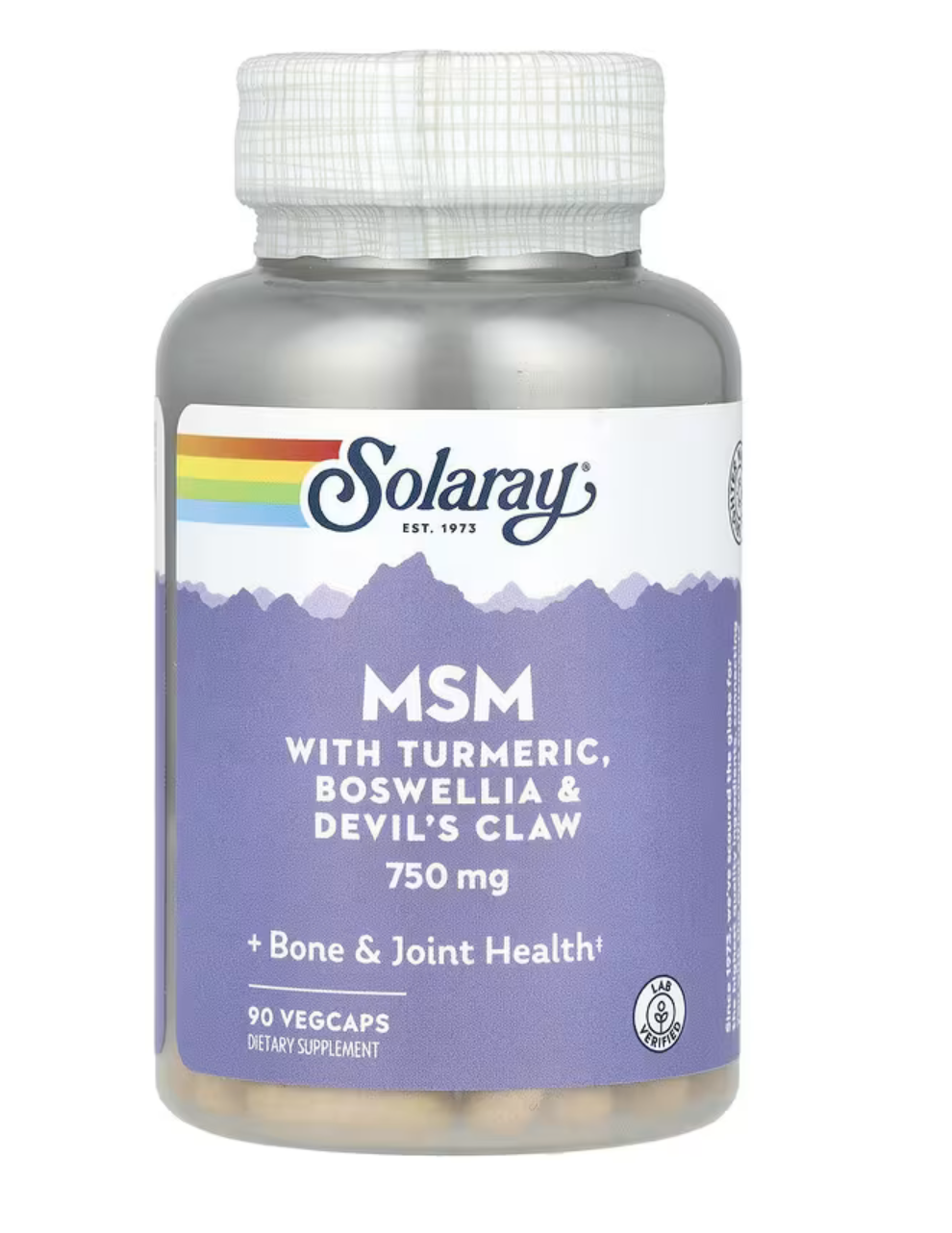 Solaray MSM с Доп. Поддержкой, MSM with Turmeric, Boswellia & Devil's Claw 750 мг, 90 вег. капс 