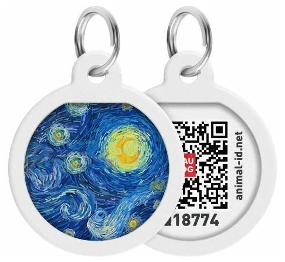 WAUDOG, Адресник Smart ID c QR-паспортом, Металл, Рисунок "Водяные лилии", Круг, 30 мм 