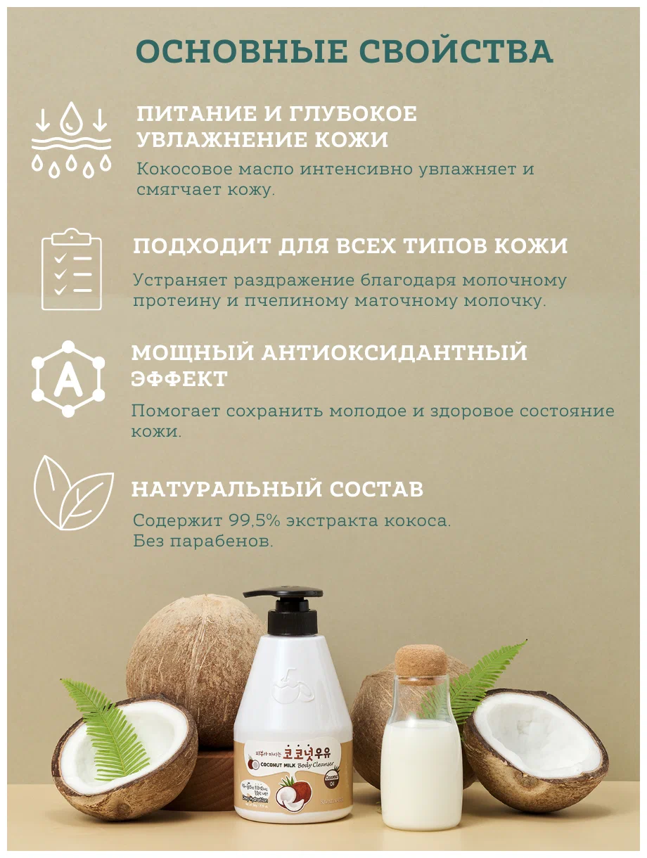 Welcos Kwailnara Coconut Milk Body Cleanser,Гель для душа с кокосовым молочком 560 мл