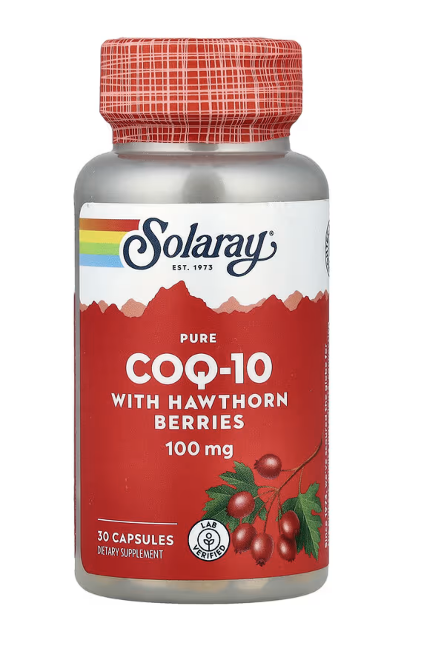 Solaray Коэнзим Q-10 с Ягодами Боярышника, CoQ-10 With Hawthorn Berries 100 мг, 30 капсул 