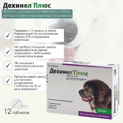 Дехинел Плюс, Антигельминтик, Таблетки для Собак, 1 таб/35 кгг→ KRKA ᐈ ...
