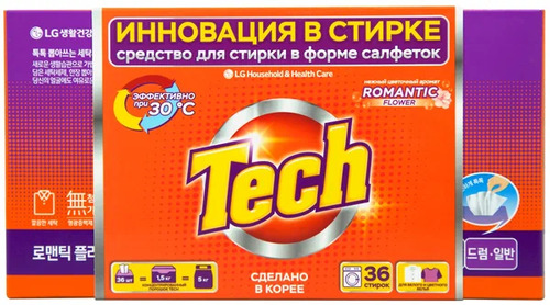 Tech LG, Средство для Стирки Белья в Листах, Laundry Sheet Romantic Flower 36 шт
