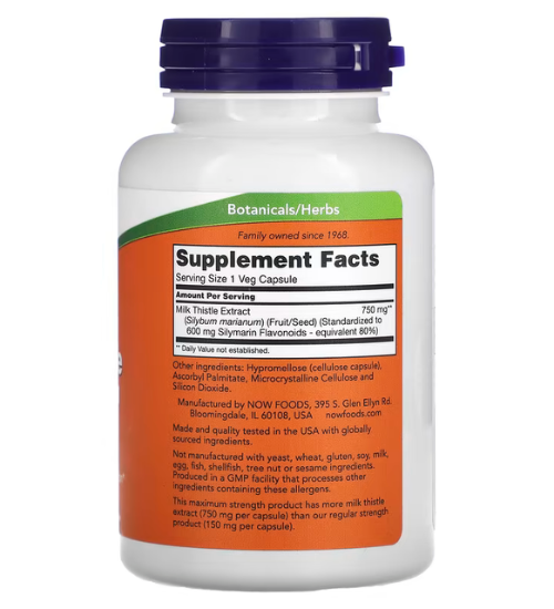 Now Foods Силимарин, Milk Thistle 750 мг, 90 капсул