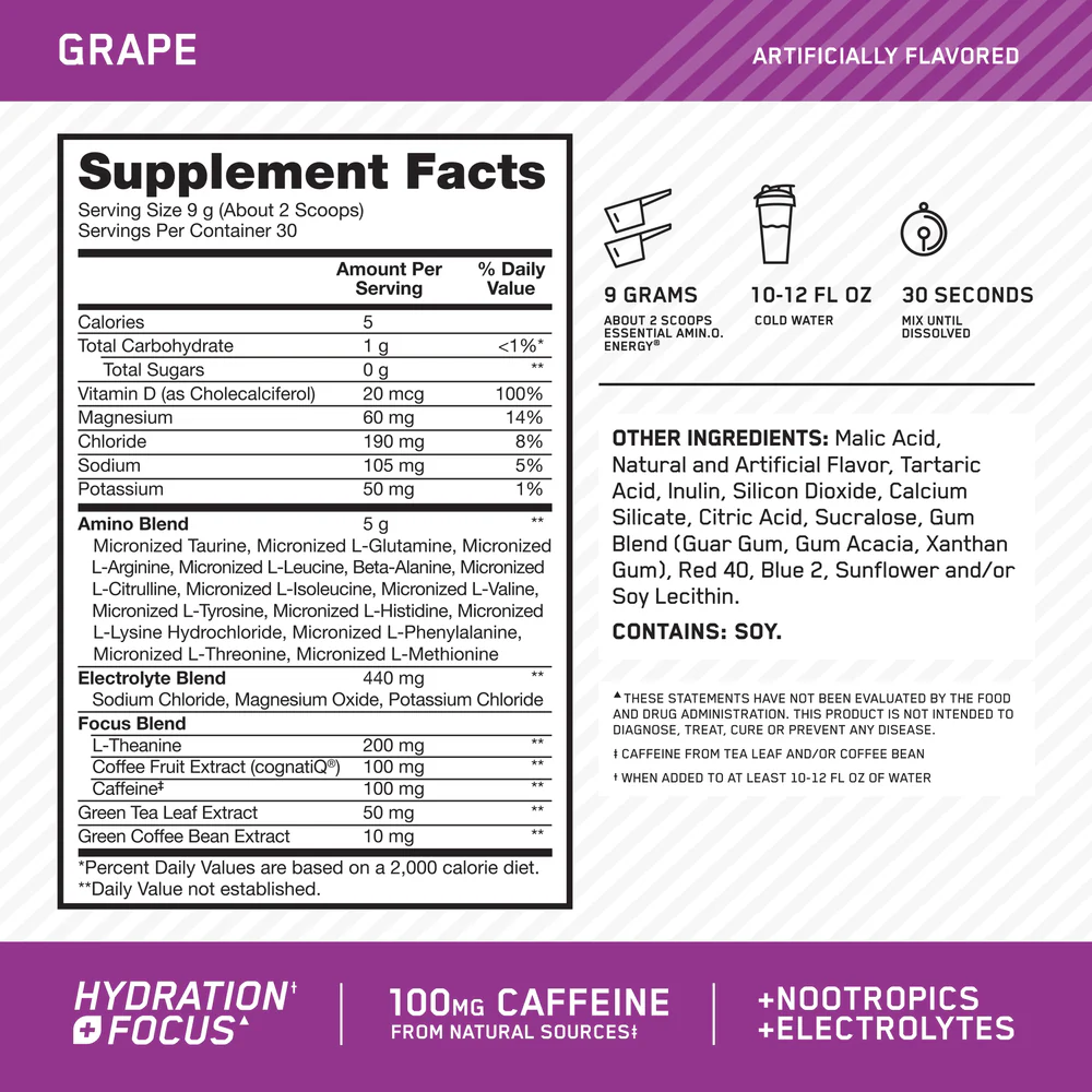 Optimum Nutrition Аминокислоты, Amino Energy Focus 270 гр