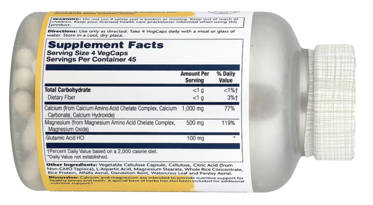 Solaray Кальций+Магний Соотношение 2:1, Calcium Magnesium,180 вег. капсул