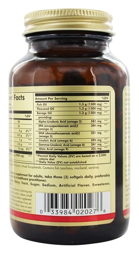 Solgar Комплекс жирных кислот 1300 мг Омега 3-6-9, 60 капс