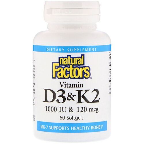 Natural Factors Витамины D3 и К2, 60 капсул