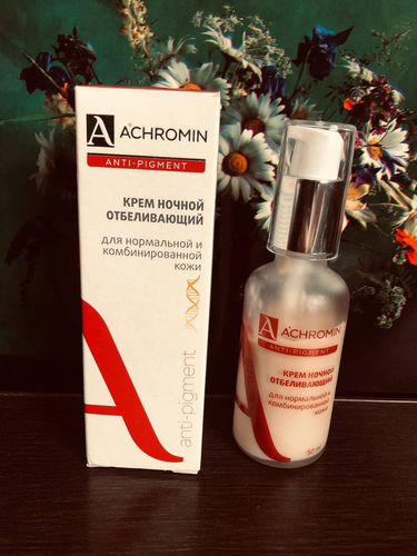 Achromin, Ночной отбеливающий крем для нормальной и комбинированной кожи, флакон 50 мл