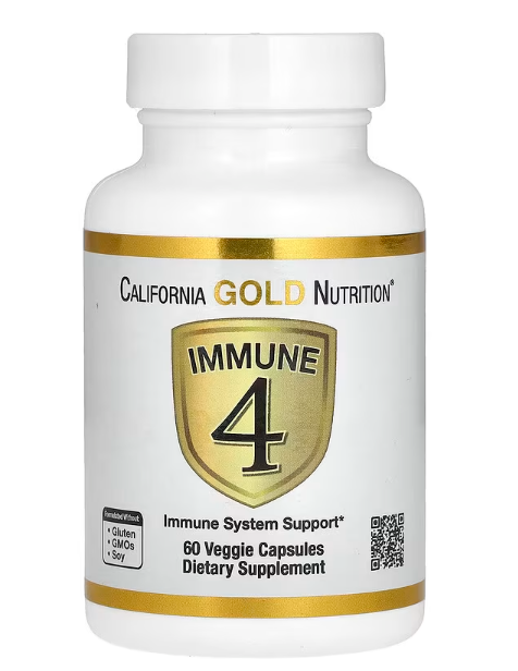 California Gold Nutrition Средство для укрепления иммунитета, Immune-4, 60 растительных капсул