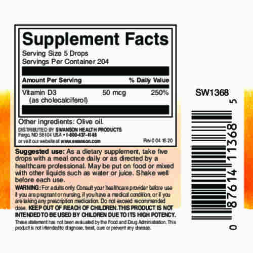 Swanson Vitamin D3, Витамин Д 2000 ед, 29.6 мл