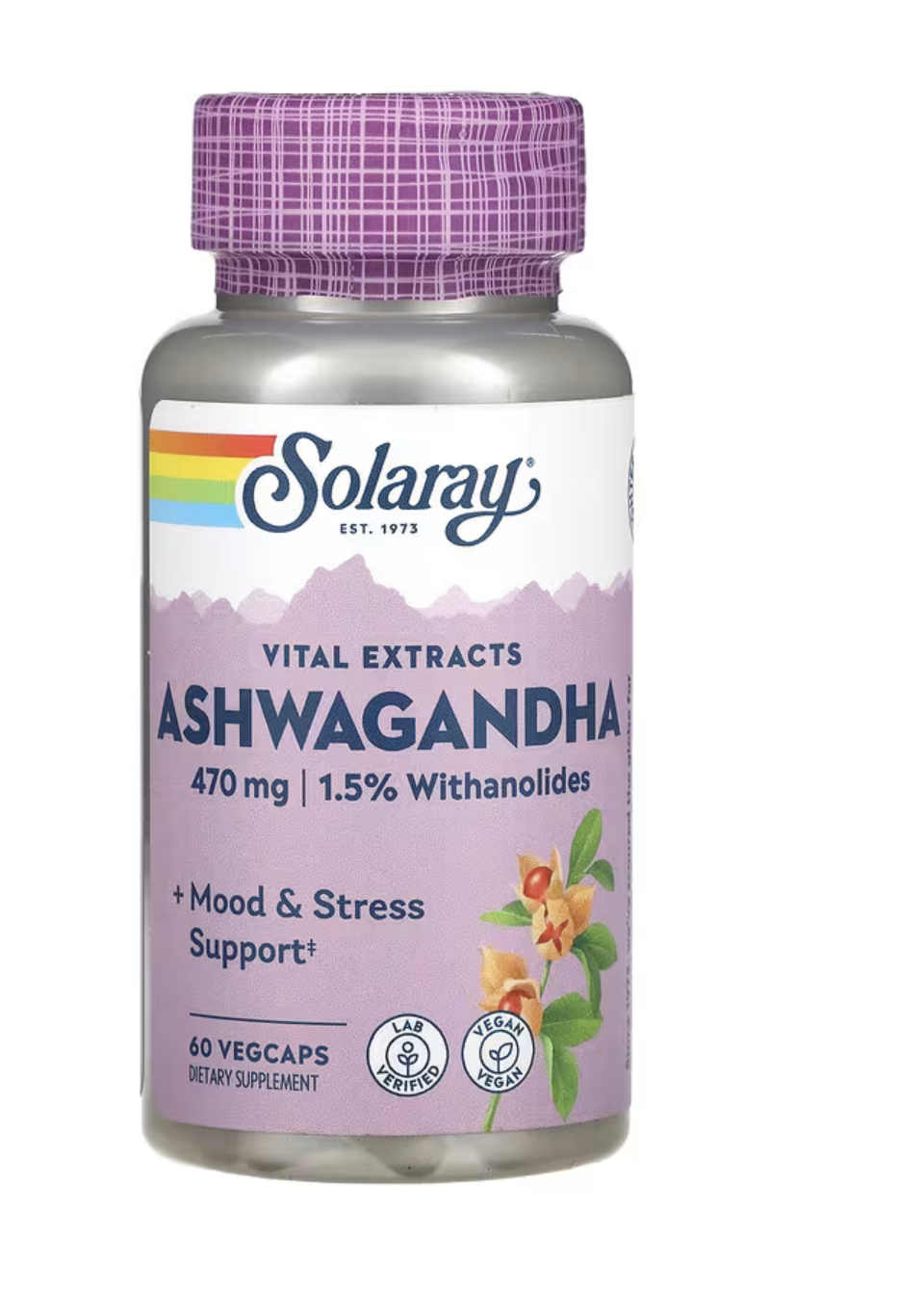 Solaray Ашваганда, Ashwagandha 470 мг, 60 вег. капсул 