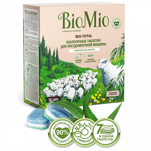 BioMio Таблетки для посудомоечной машины с маслом эвкалипта, 30 шт