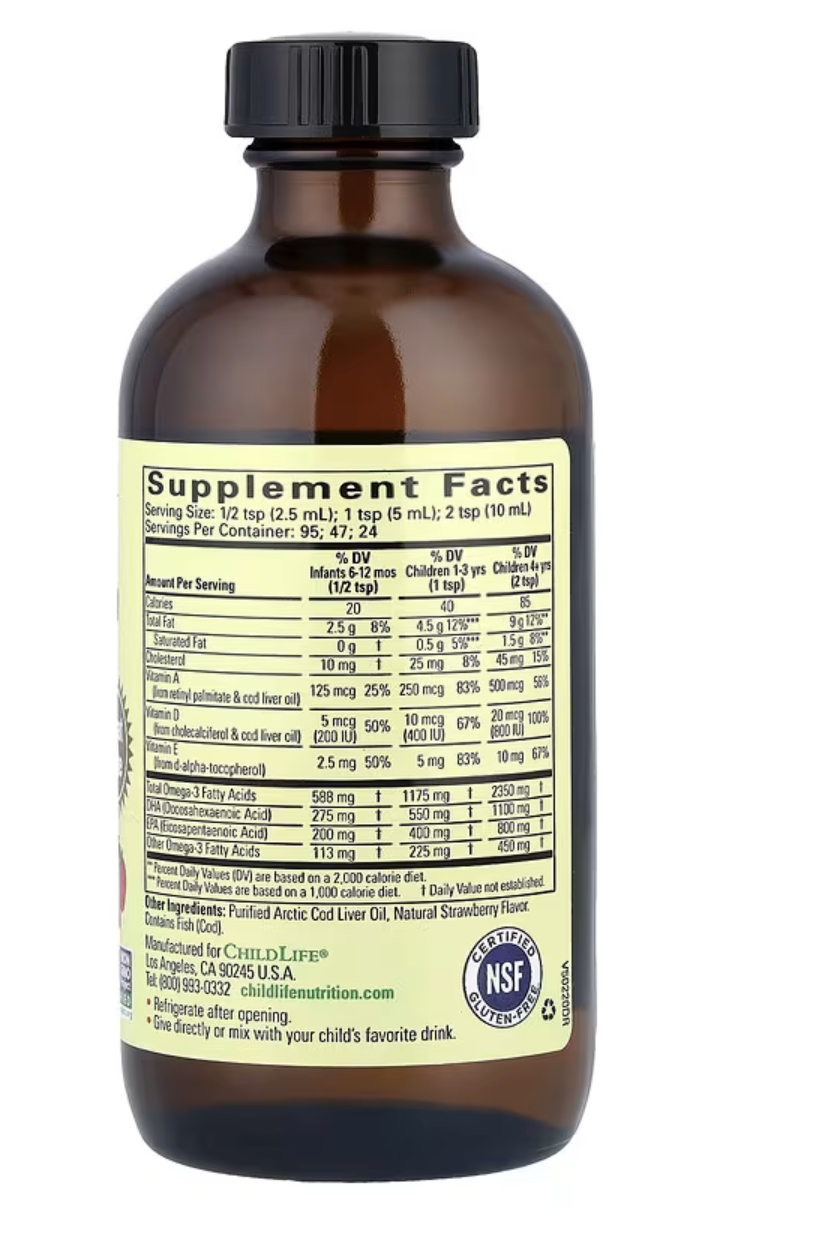 ChildLife Essentials Масло Печени Трески, Cod Liver Oil, 237 мл/клубника
