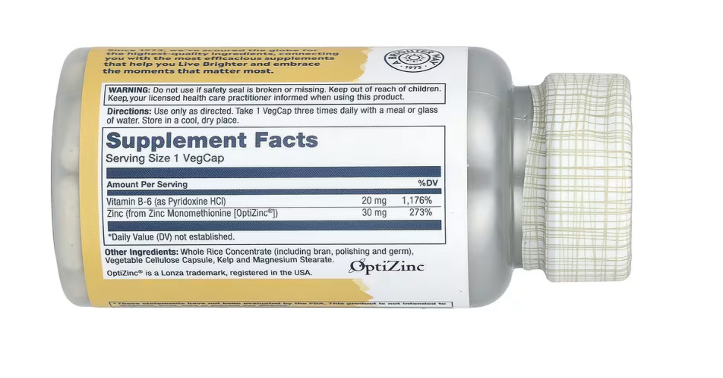 Solaray Цинк, OptiZinc 30 мг, 60 вег.капсул