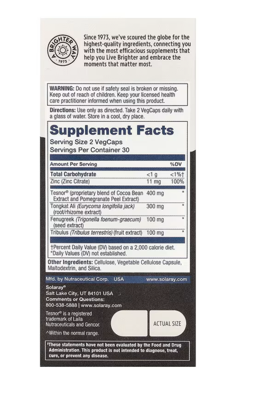 Solaray Мужская Поддержка Тестостерона, Men's Testosterone Support, 60 вег. капсул
