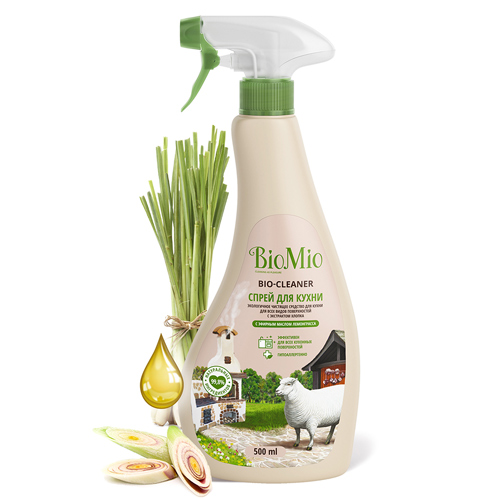 BioMio Чистящее средство Спрей для кухни с эфирным маслом лемонграсса, 500 мл