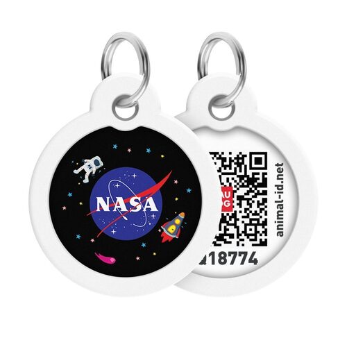WAUDOG, Адресник Smart ID c QR-паспортом, Металл, Рисунок "NASA", Круг, 30 мм 