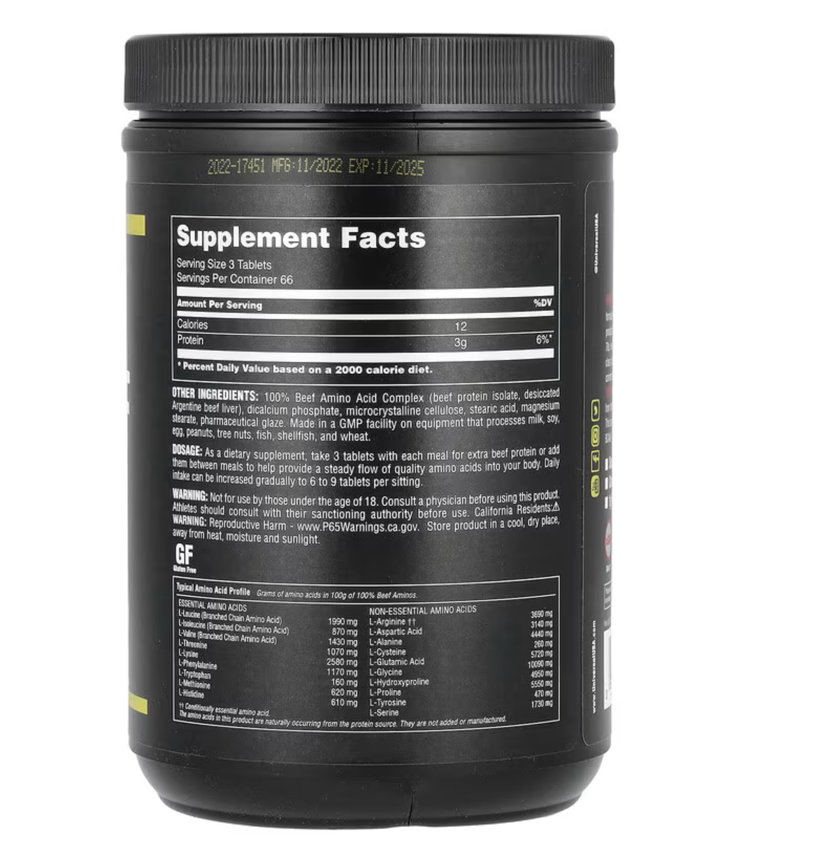 Universal Nutrition 100% Beef Aminos Говяжьи аминокислоты  200 таблеток