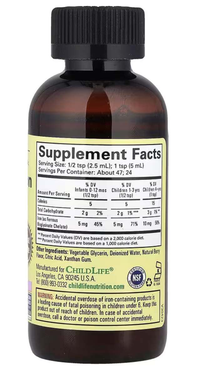 ChildLife Essentials Жидкое Железо, Liquid Iron 0+ 118 мл/натуральная ягода