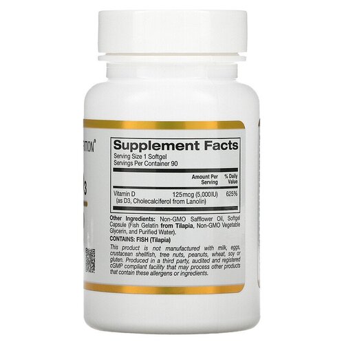 California Gold Nutrition Витамин D3, 5000 IU, 90 капсул