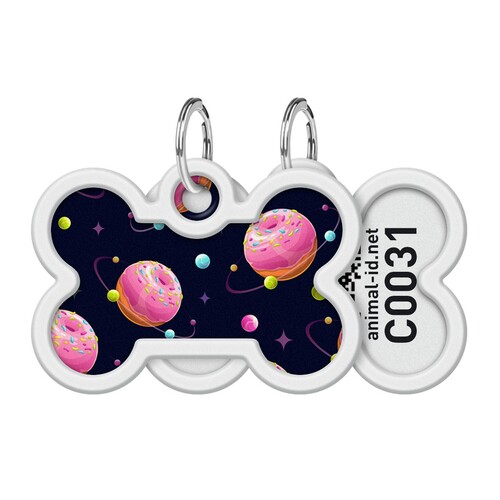 WAUDOG, Адресник Smart ID c QR-паспортом, Металл, Рисунок "Вселенная пончиков", Кость, 40*28 мм 