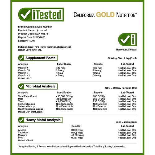 California Gold Nutrition Витамины A липосомальный D3, E + K2, вкус Ананас, 250 мл