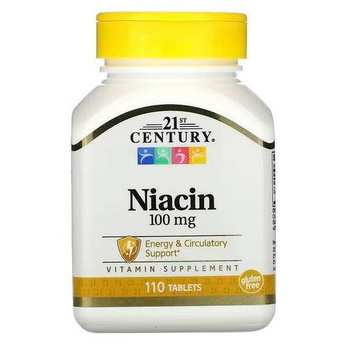 21st Century Ниацин, Никотиновая Кислота, Витамин B3 100 мг, 110 таблеток