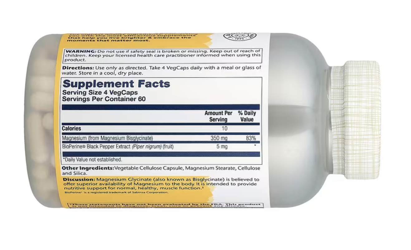 Solaray Магний Глицинат, Magnesium Glycinate 350 мг, 240 вег капсул