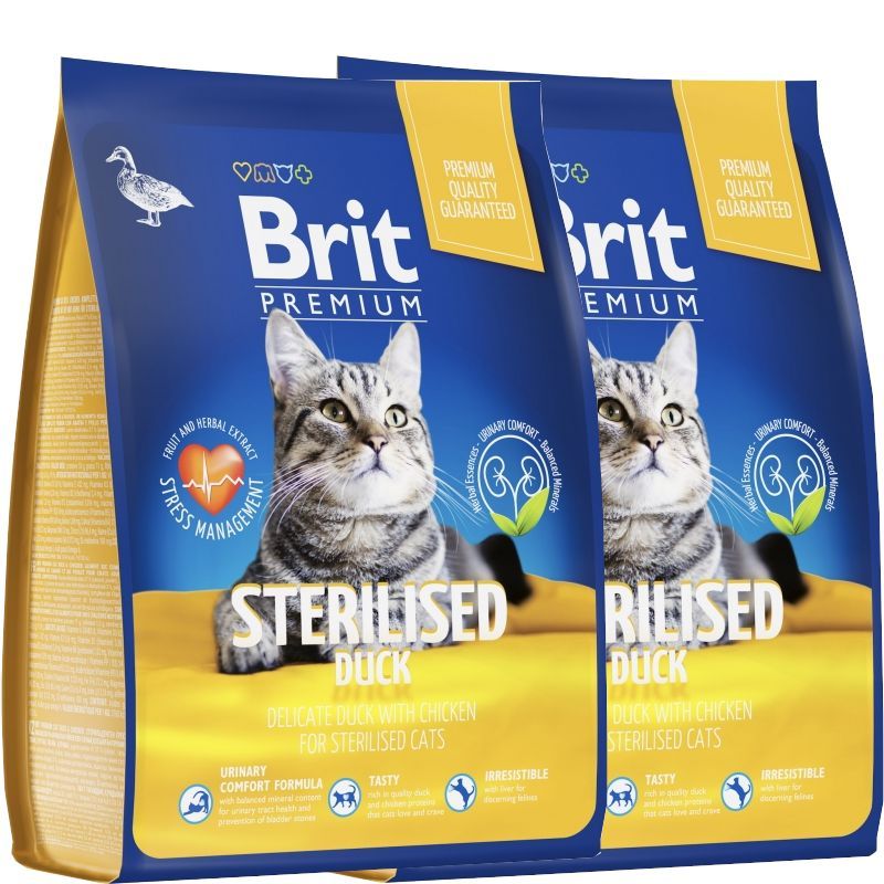 Brit Premium, Сухой корм для стерилизованных кошек со вкусом утки и курицы, 2 кг 