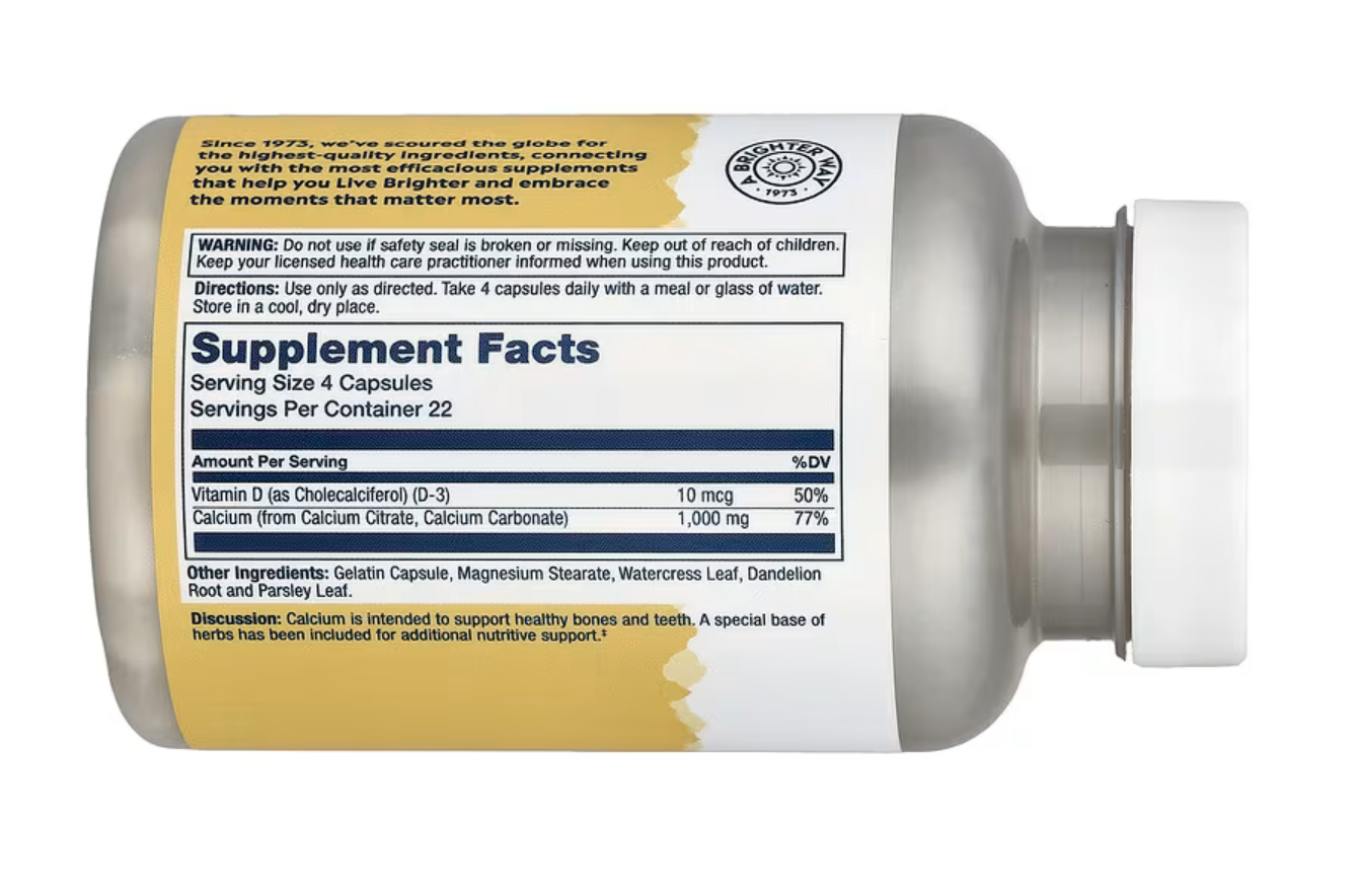 Solaray Кальций Цитрат, Calcium Citrate 1000 мг + Д3, 90 вег. капсул