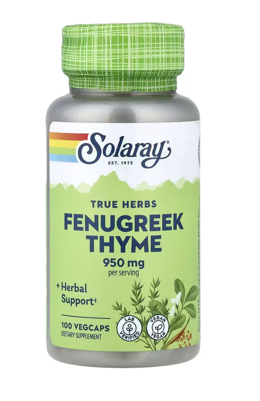 Solaray Пажитник и Тимьян, Fenugreek Thyme, 100 вег. капсул 
