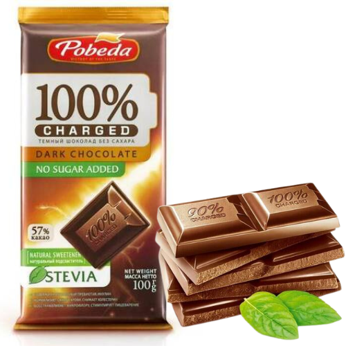 Победа, Шоколад темный 57% какао без сахара, Charged, 100 гр