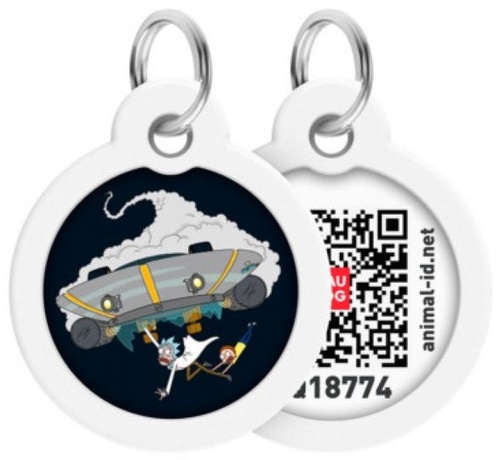 WAUDOG, Адресник Smart ID c QR-паспортом, Металл, Рисунок "Рик и Морти 1", Круг, 30 мм 
