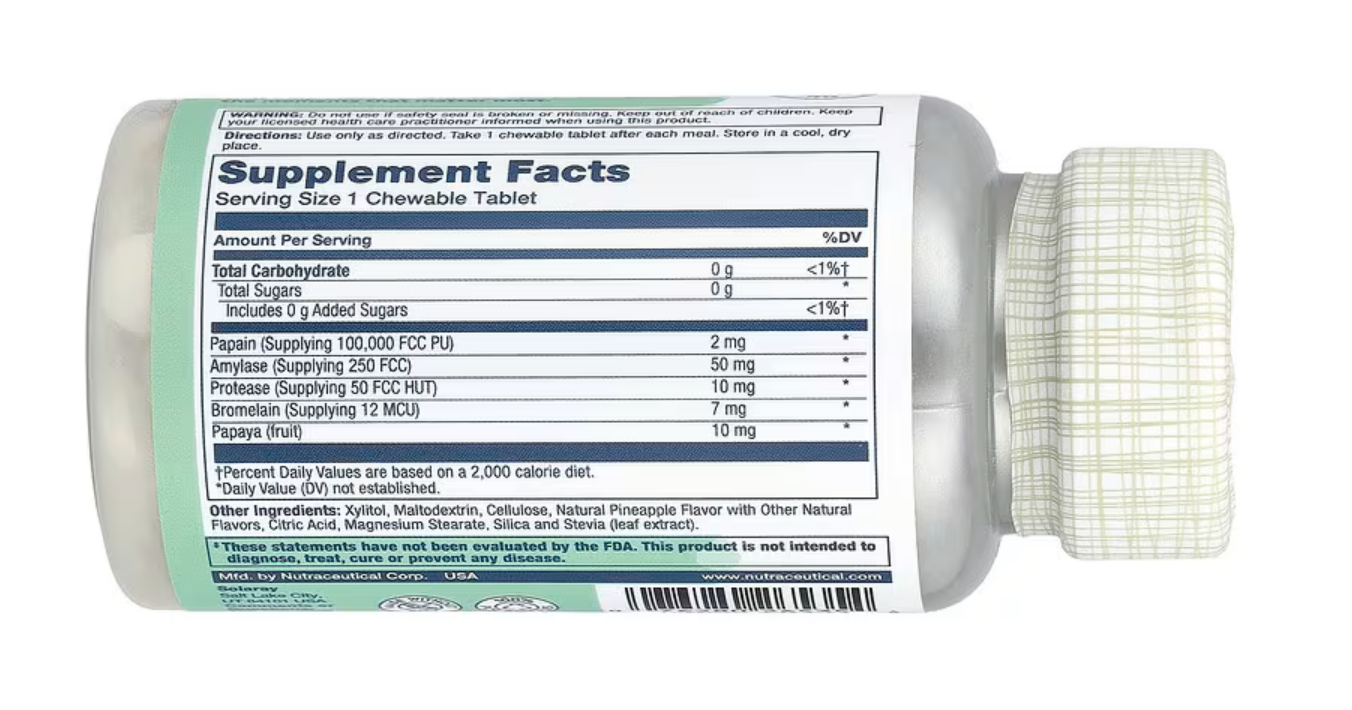 Solaray Папайя, Papaya Enzyme 90 жев. таблеток