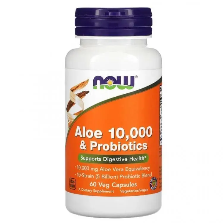 Now Foods, Aloe Vera 10,000 & Probiotics, 60 капсул