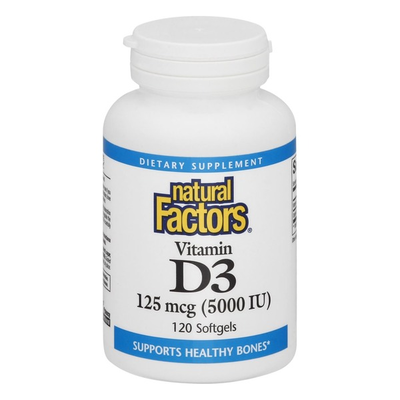 Natural Factors Витамин Д-3 5000 ЕД, 120 желатиновых капсул