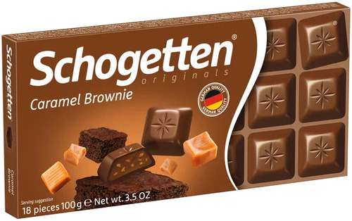 Schogetten Caramel Brownie, Молочный шоколад с кусочками печенья, какао и карамели 100 г.