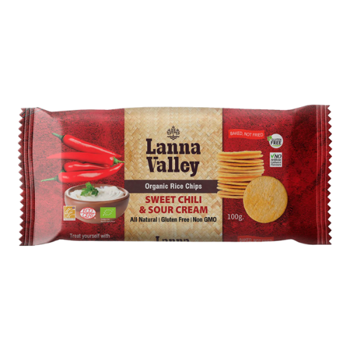 Lanna Valley, Рисовые чипсы со вкусом сладкий чили и сметана, 100гр 